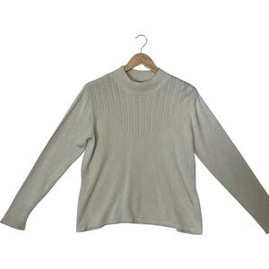 LIZ CLAIBORNE sz Small Silk Cashmere Sweater Mock Neck Part Cable Knit Cream